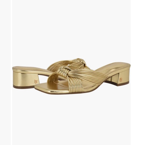 Tommy Hilfiger Pilie Slide Sandal Gold Knotted Mules - Picture 1 of 13